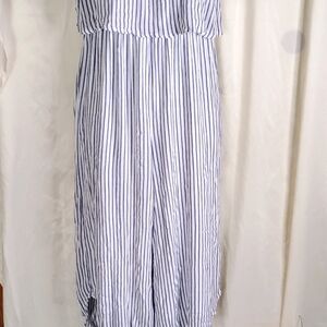 Striped White & Navy Wide-Leg Jumpsuit